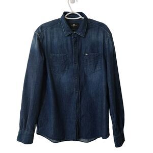 7 for All Mankind Italy Men's Denim Button-Up 2 Pockets Shirt Dark Blue Size XL